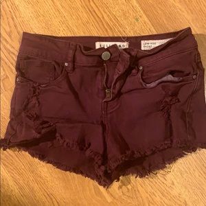 Maroon denim shorts
